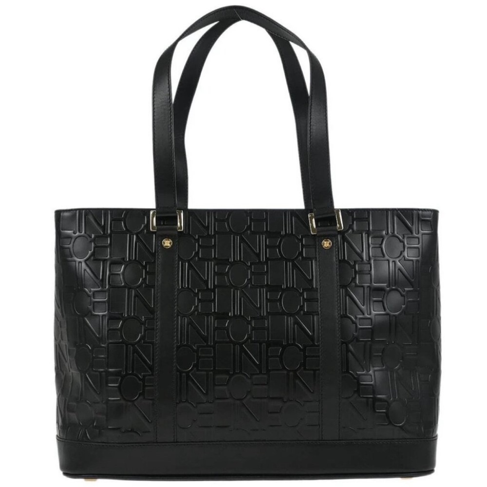 CELINE Black leather Logo Embossed bag clean/pristine Authentic Celine dustbag
